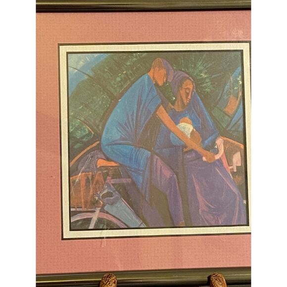 Pro - Framed Wall Art 6 X 6 in. Man, Woman, Child on Bicycle Double matted EUC - Picture 3 of 16